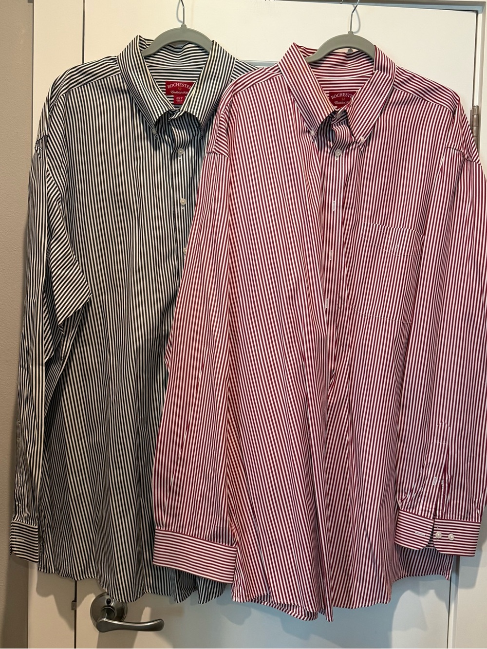 Rochester Lot of 2 Mens 3XT Shirts Black & Red Striped Button Cotton Long Sleeve